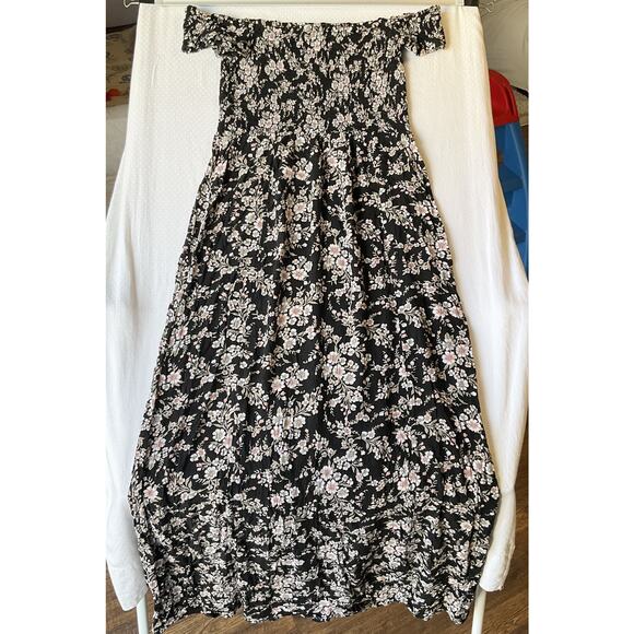 American Eagle Outfitters Women Maxi Dress M Black Floral A-Line Sundress Ruffle - Picture 10 of 10